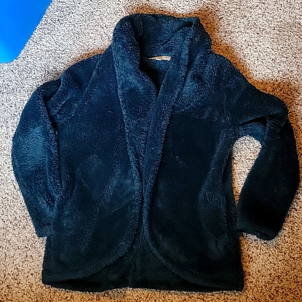 Shawl collar teddy jacket, dark teal